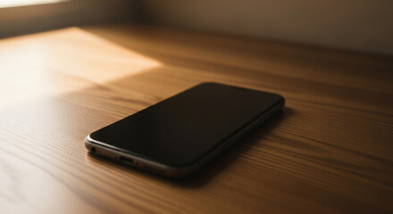 Black smartphone on a table with dramatic lighting and reflections