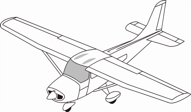 Small Propeller Aircraft Technical Line Art Illustration