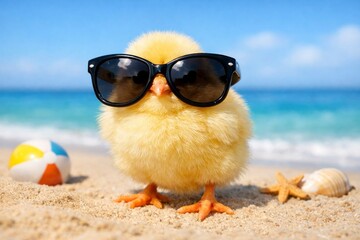 Obraz premium Chick Wearing Sunglasses on Sunny Beach