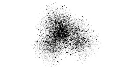 Abstract black ink splatter texture, grunge paint splash effect, dark particles explosion, isolated PNG with Transparent Background