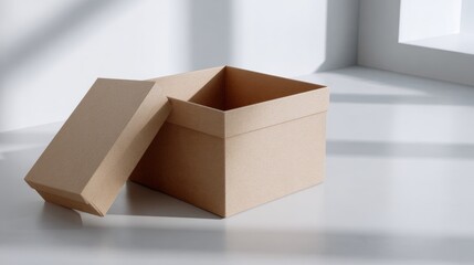 Open cardboard box on clean white surface for packaging, shipping, or storage concept