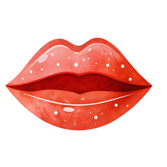 Obraz premium Beautiful coral lips illustration with white highlights and sparkle effect isolated on transparent background