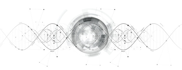 Futuristic molecule helix spiral, DNA strands, connected neural web
