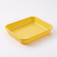 Yellow, isolated plastic tray on a white background
