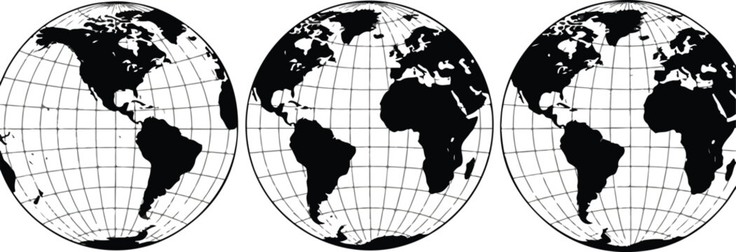 Three globe maps side by side