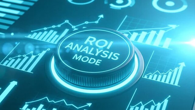 ROI Analysis Finance Investment Data Technology Digital Growth Business Chart Futuristic Dashboard Analytics Performance Strategy Economy Market Planning Graph Button Blue
