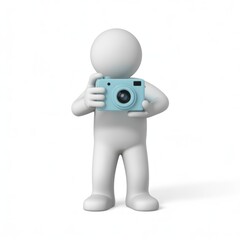 Fototapeta premium 3d character holding a teal camera capturing a moment 3d rendering white figure photography