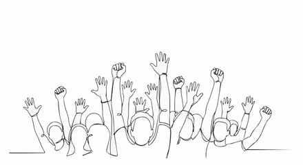 Obraz premium Group of people raising hands together in unity and solidarity gesture