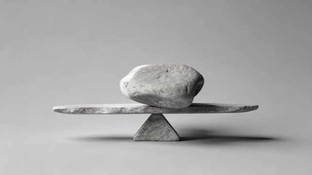 Smooth balanced stones on seesaw stone plank balance evoke calm harmony and minimalist zen monochrome rock pebble harmony