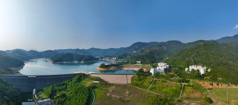 Aerial photography of Minghu Hotel Energy Storage Hydropower Plant in Xiangtoushan, Boluo County, Huizhou City