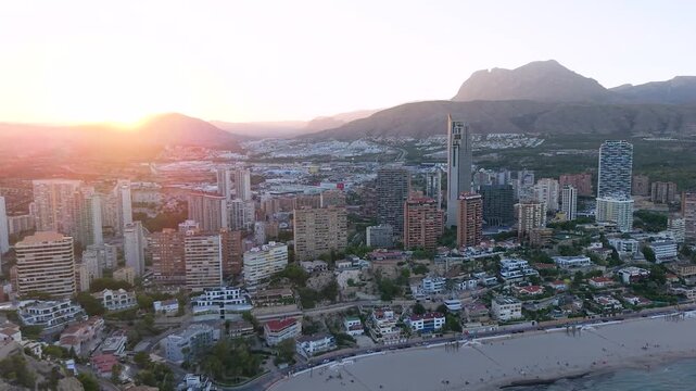 Panoramic view from a drone of the city of Benidorm, Spain