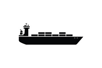 Obraz premium Cargo ship silhouette with containers on deck