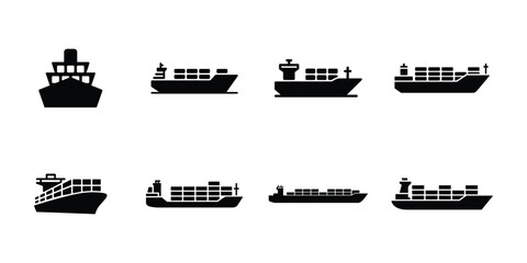 Container ship silhouette icon set cargo vessel maritime transport © MdTaz