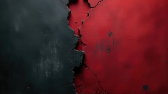 Video A worn-out wall with peeling red and black paint, suitable for use in backgrounds or as a symbol of decay