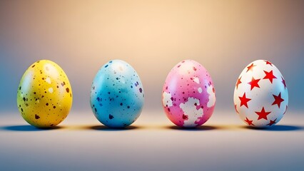 Fototapeta premium Easter eggs decorated with stars and spots for spring holiday