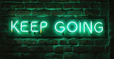 Obraz premium Bright neon sign displays positive message. Dark brick wall provides contrasting backdrop. Simple, motivational imagery.