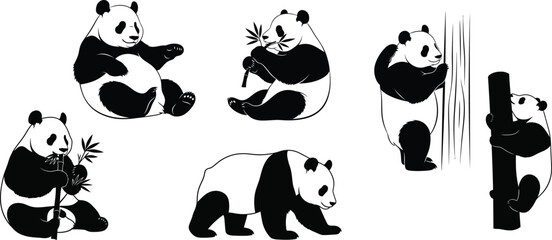Playful Panda Bear Characters in Graphic Form.Panda bear silhouettes. Cute Wildlife Illustration Set for Children and Creative Design. Animal Personality Collection © DA Image