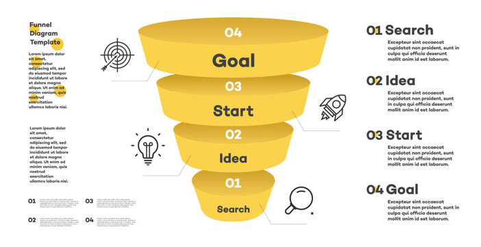 Infographic chart template 4 options, level or steps 3d isometric. Funnel design for processing, timelines, marketing, presentation, workflow layout, webdesign, banner, education