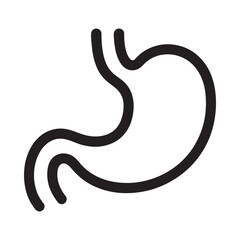 A simple black line drawing depicts the anatomical structure of a human stomach