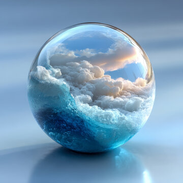 Transparent glass sphere with internal fog gradient, clarity versus uncertainty concept