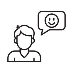 Obraz premium Simple line drawing depicts a person with a speech bubble and smiling face