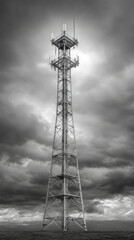 Futuristic Tall Metallic Tower with Heavy Base and Expansive Vertical Space in Black and White