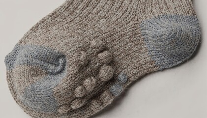 Fototapeta premium Detailed medium shot of thick knit structure with contrasting colors emphasizing the ergonomic design of reinforced heel and toe sections.