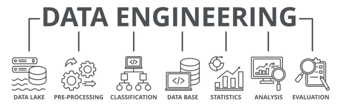 Data engineering banner web icon vector illustration concept