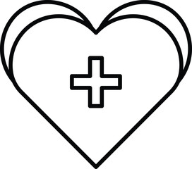 Obraz premium Black outline heart symbol with plus sign inside on white background medical symbol health care