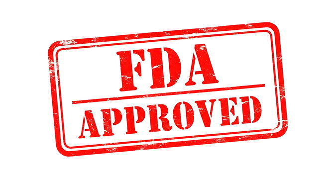 FDA APPROVED red Rubber Stamp over a white background. Web design graphics 
