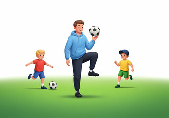 Obraz premium 笑顔でサッカーを楽しむ家族