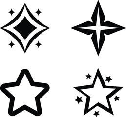 Obraz premium Four black star shapes and sparkles on a white background stars