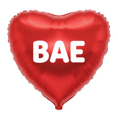 Red heart-shaped foil balloon with BAE text