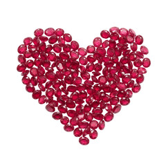 Luxurious heart shape composed of red ruby gemstones