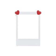 Blank instant photo frame template held by red heart clips