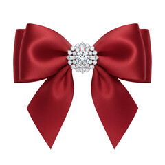 Elegant red satin bow with diamond crystal brooch center