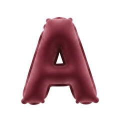 Red velvet fabric balloon letter A typography
