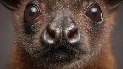 Obraz premium Fruit bat close up face with glossy eyes and textured nose conveying curiosity and intensity