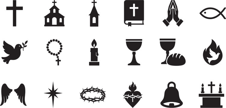 Christian line icon set with cross, bible, church and faith symbols for web, app and print use.