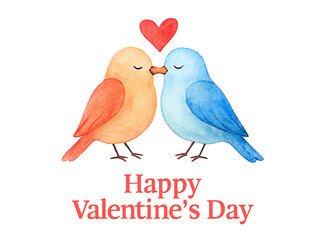 Watercolor Lovebirds with Heart Valentine&rsquo;s Day Illustration