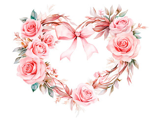 Heart-Shaped Rose Wreath Romantic Valentine&rsquo;s Day Illustration
