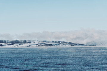 Naklejka premium View of Helgøya Island in Lake Mjøsa, Norway, January 2026.
