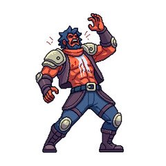 Muscular Warrior with Scarred Chest and Blue Hair, Depicting Pain or Exertion