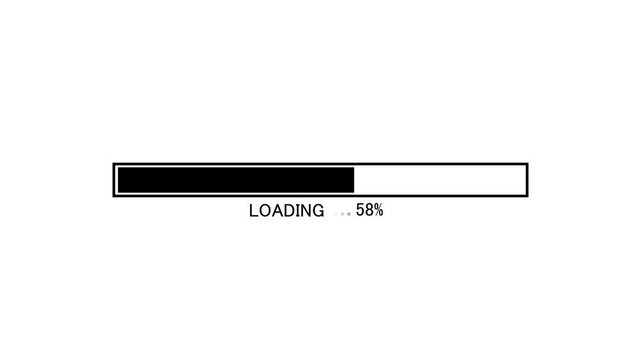black loading bar, pixel art animation 0 to 100. white background 4k animation.  

