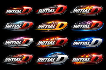 Initial D logo designs with colorful racing themes © Vievy