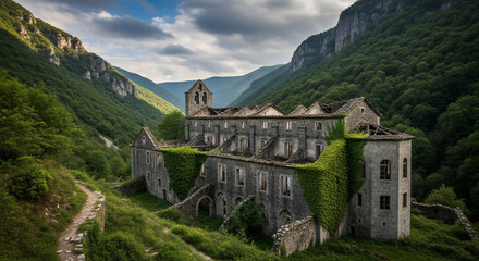 **Ancient Architectural Wonder:** A majestic historical building standing in the scenic valley, presenting a testament to the passage of time. A visual treat for those who love history, travel.