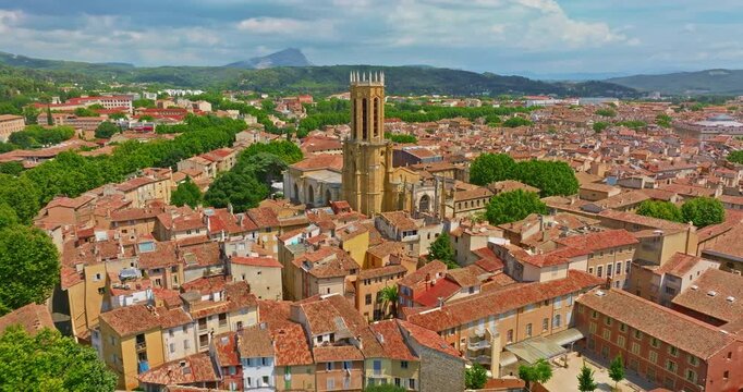 Aerial view old town of Aix-en-Provence in the Provence, south France.