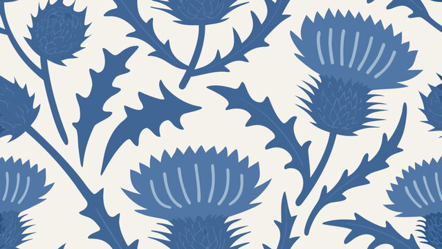 Vibrant thistle flowers in blue and white