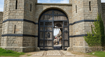 Grand Entrance: A captivating, weathered stone gateway beckons, revealing a glimpse of a historical era, an emblem of timeless resilience and regal elegance.