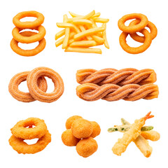 Fototapeta premium A variety of fried foods on transparent background
